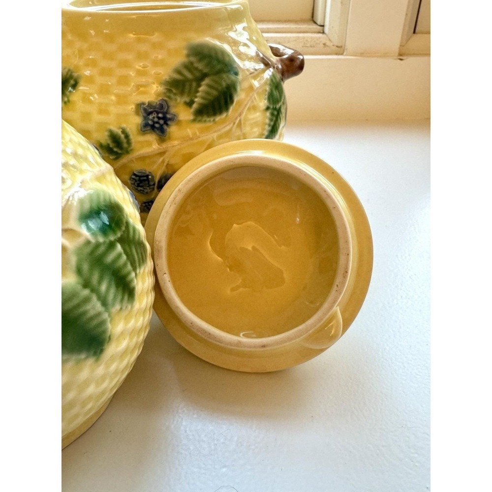 VINTAGE SIGNED TIFFANY MAJOLICA TEA SET PITCHER CREAMER SUGAR BOWL PORTUGAL - Picture 12 of 16